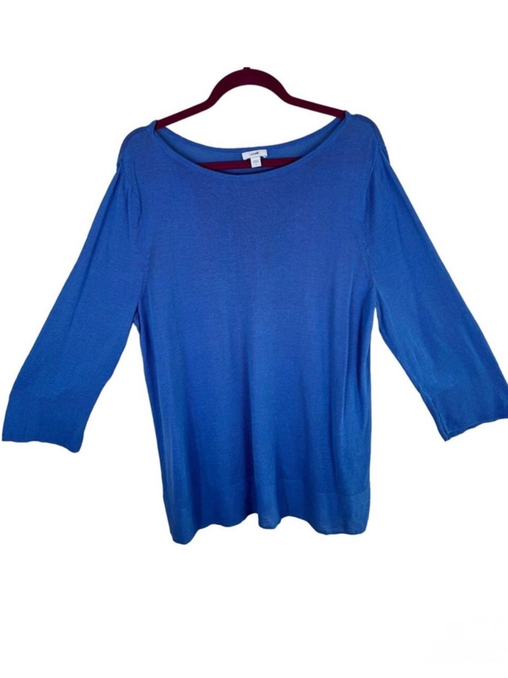 J. Jill Blue Lightweight 3/4 Sleeve Boat Neck Linen Cotton Pullover Sweater Sz L